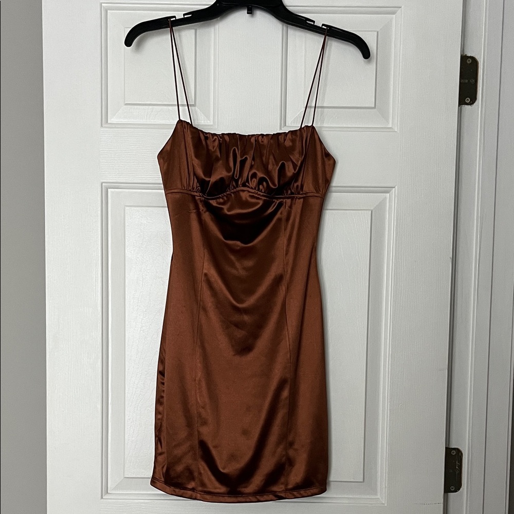 DNA Couture Chocolate Brown Satin Mini Dress